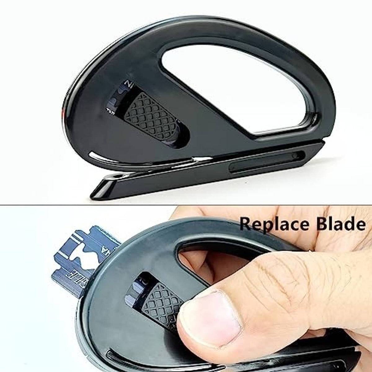 Window tint squeegee with replaceable blade, shown with hand swapping blade