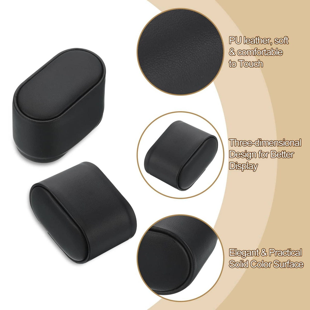 Black PU leather watch display pillow with smooth cushioned surface
