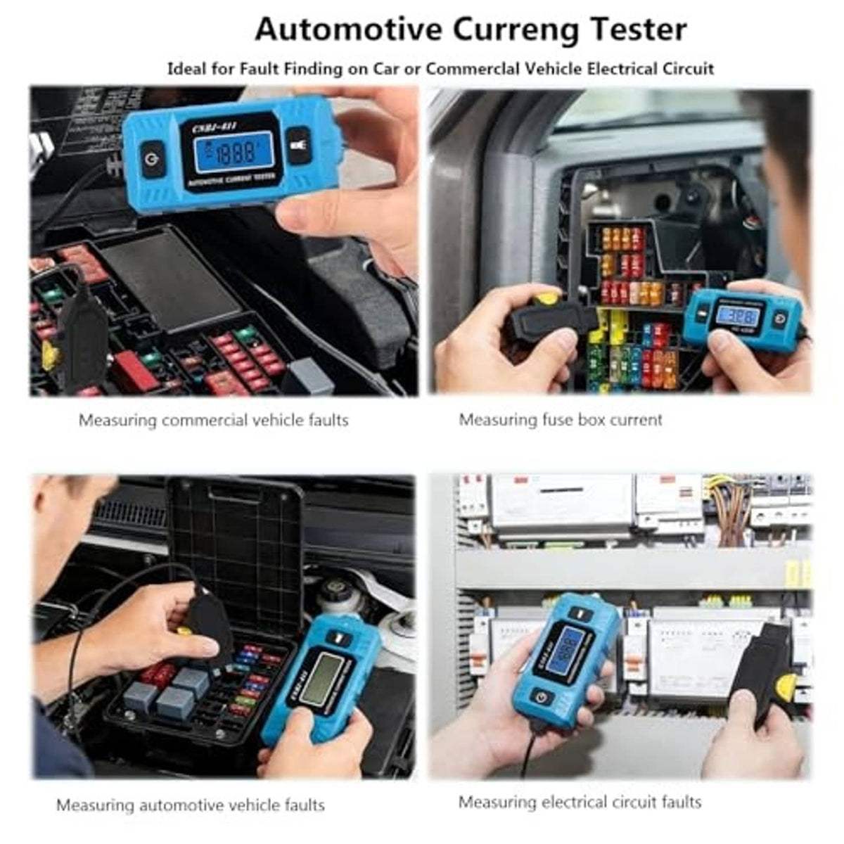 Automotive current fuse tester with blue LCD for measuring current in car fuse panels