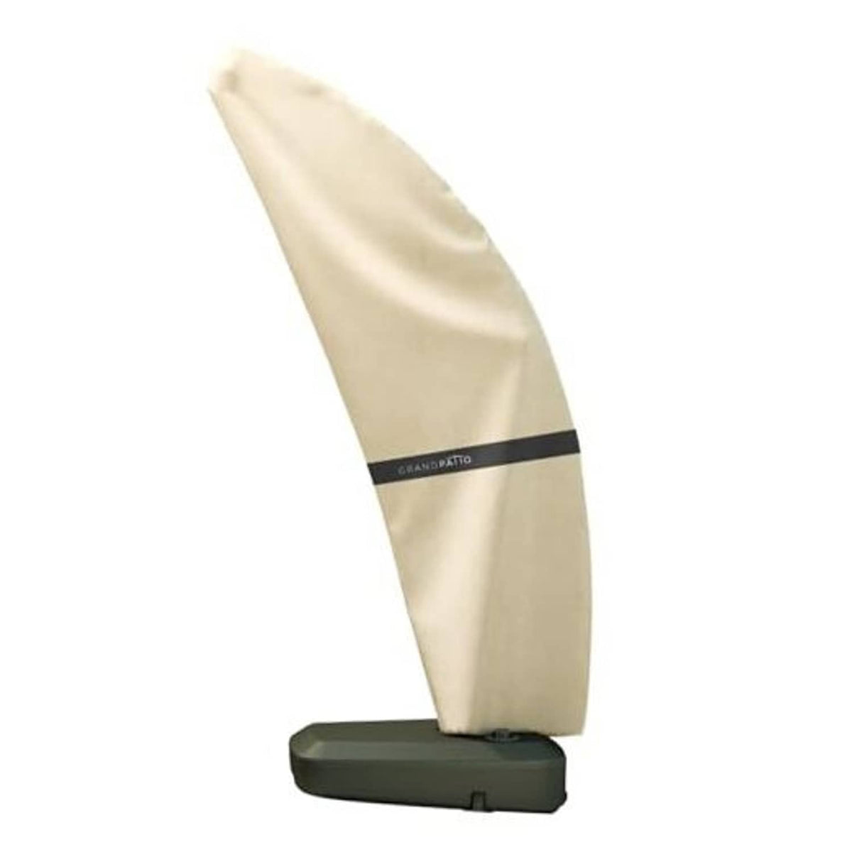 Deluxe patio umbrella cover for offset umbrellas, cream fabric with dark trim