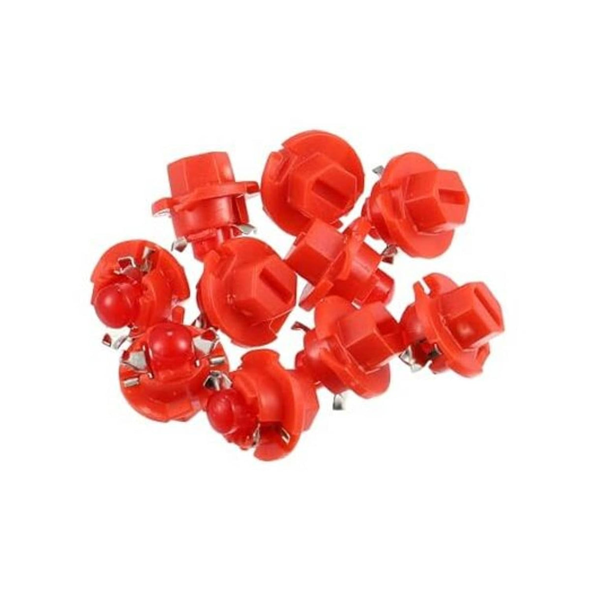 Set of red T5 B8.4D LED dashboard bulbs with metal contacts, 10-pack