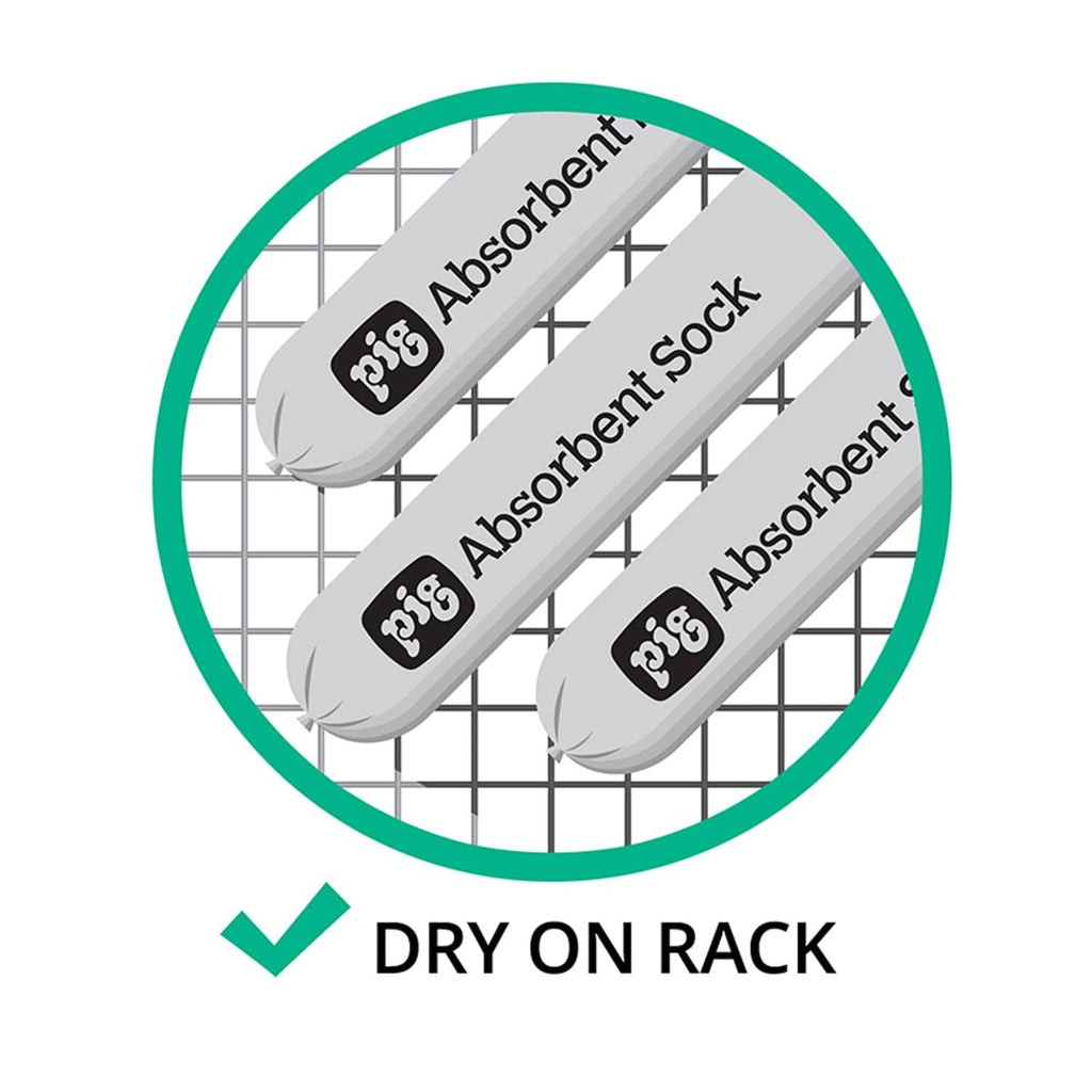 Absorbent sock drying graphic: dry on rack, showing three blue sock rolls