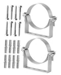 4-inch steel split-ring pipe hanger bracket with mounting screws and wall plate