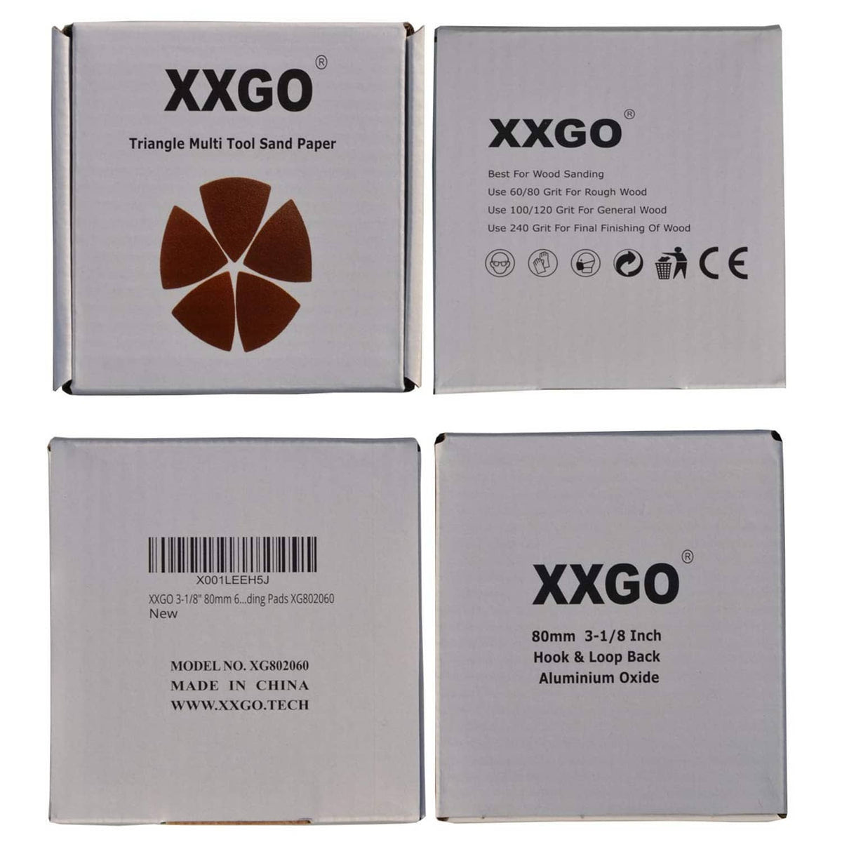 XXGO triangular multi-tool sandpaper set in retail box, brand-labeled