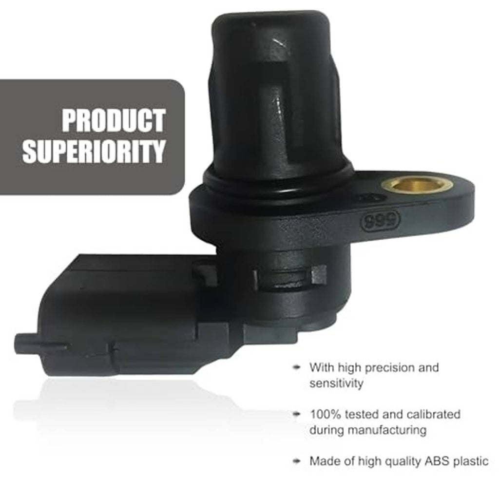Black camshaft position sensor with gold mounting hole and molded connector