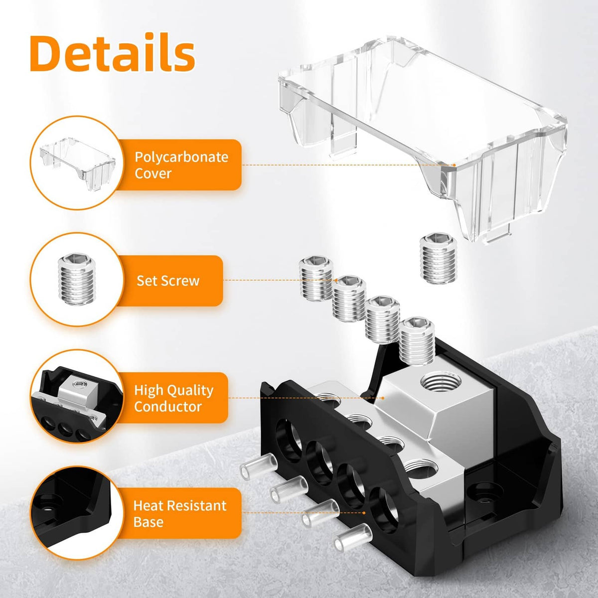Joinfworld power distribution block with clear polycarbonate cover, set screws, and base