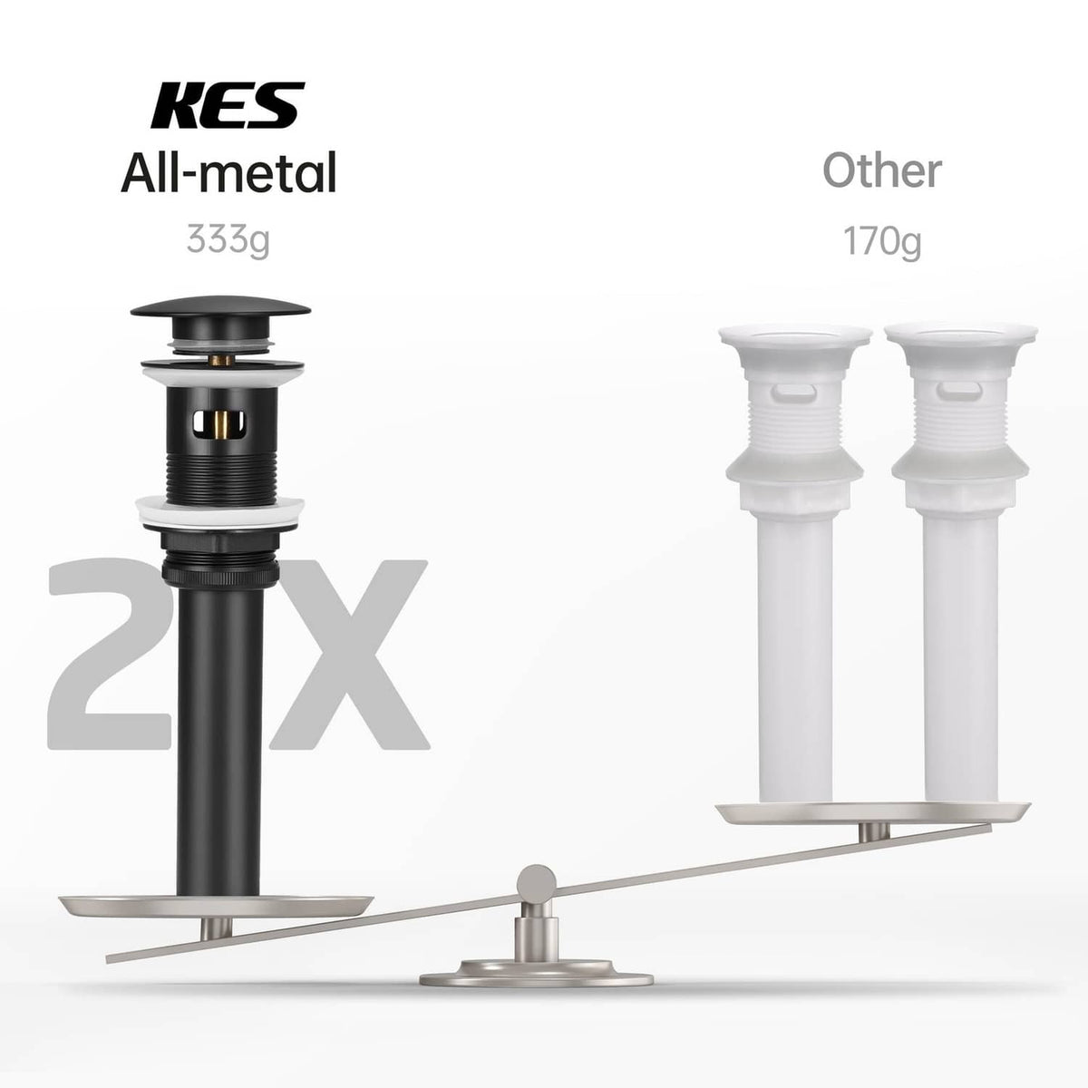 KES all-metal pop-up sink drain in matte black with overflow housing