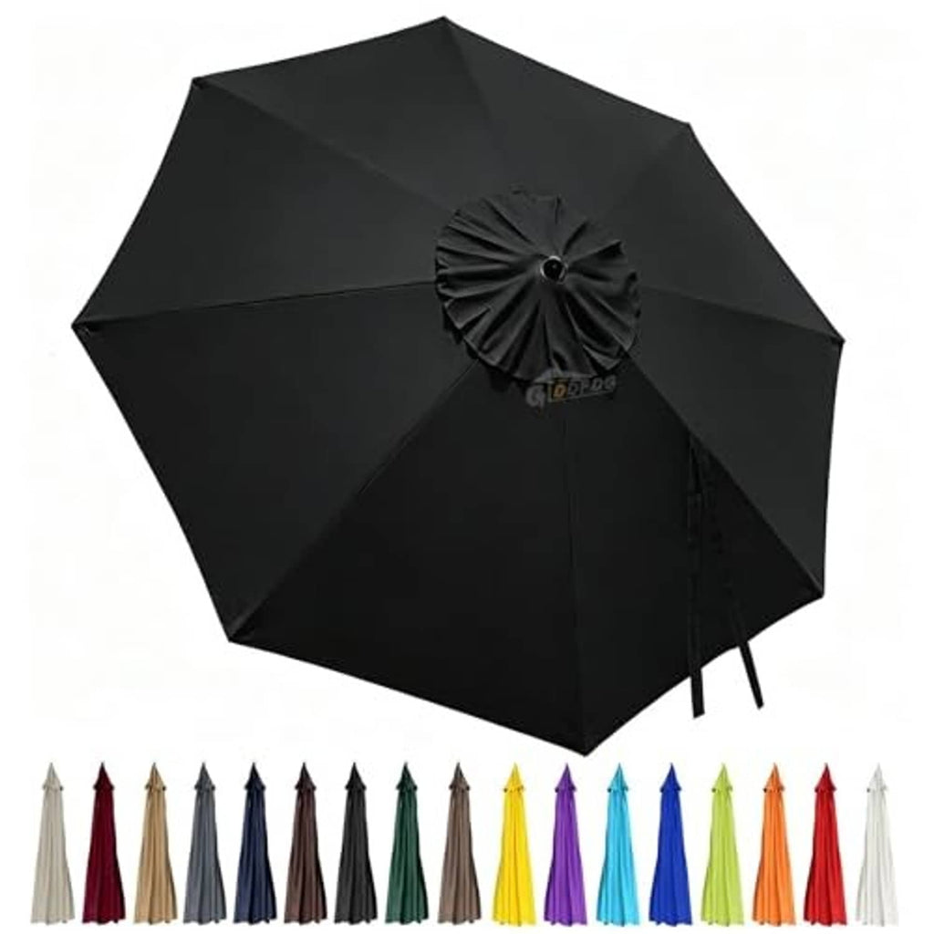 Black patio umbrella replacement canopy with center vent and ruffled top