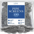 100-pack stainless steel pipe screens, round gray mesh discs in sealed bag.