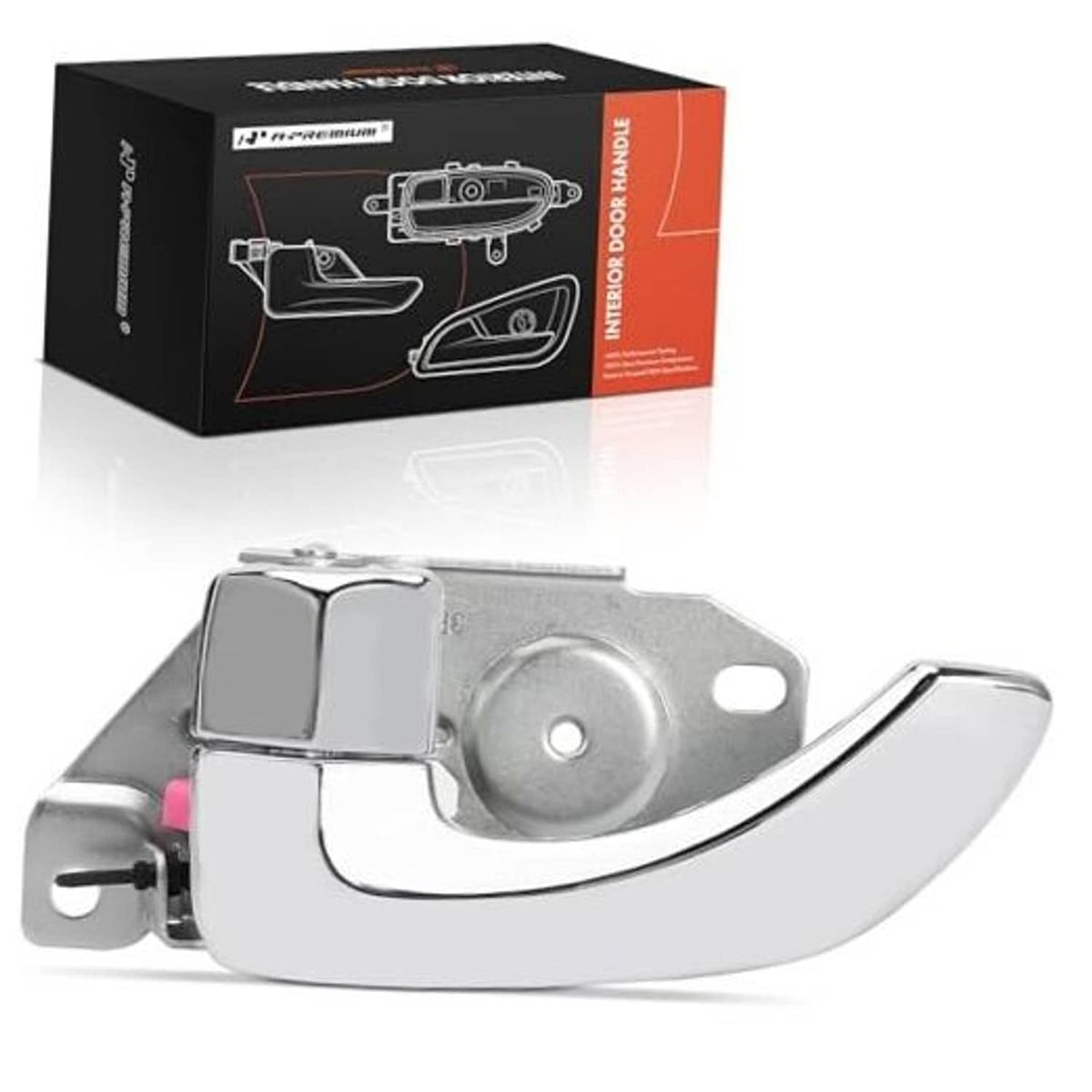 Rear left interior door handle with chrome finish and ABS-plastic housing