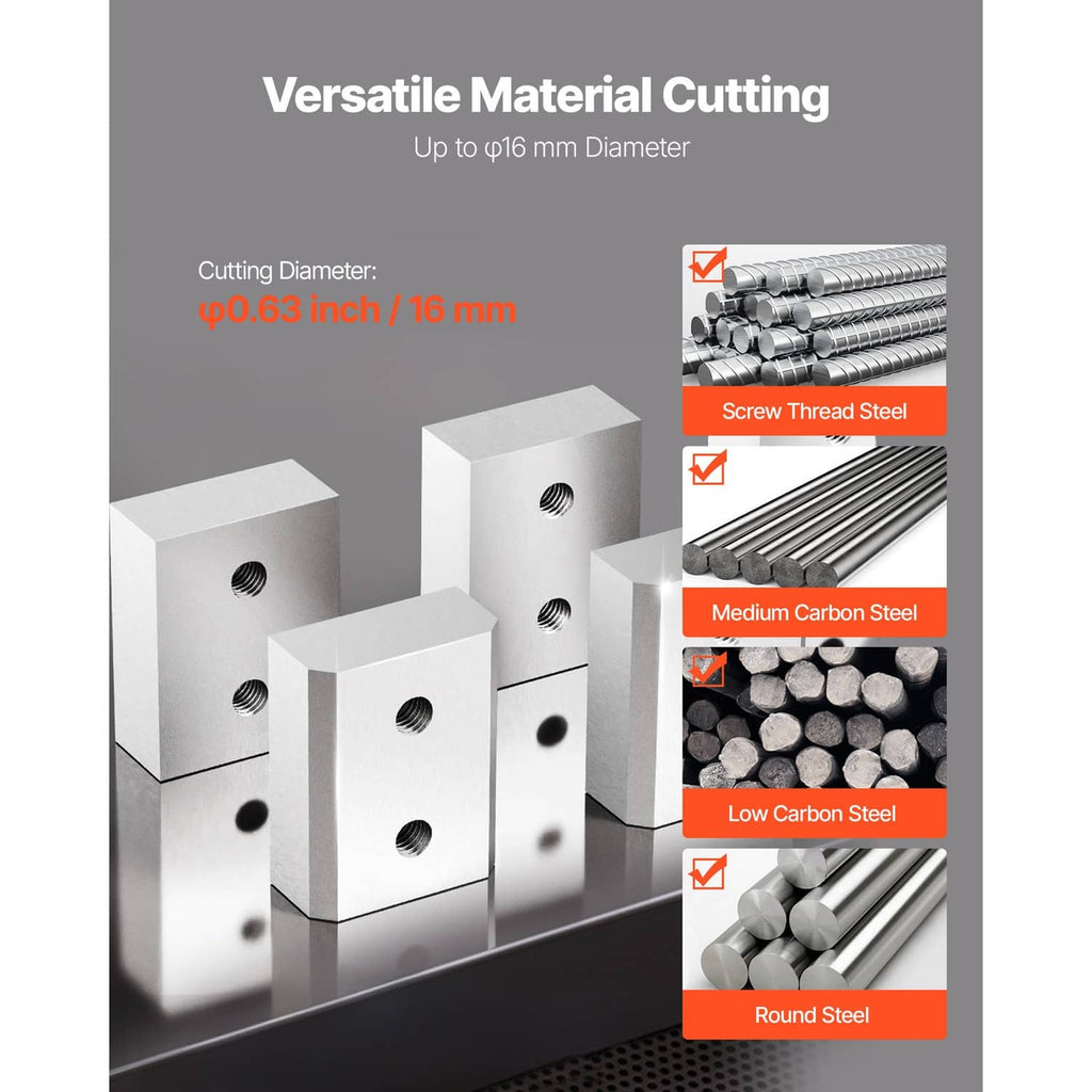 Rebar cutter blade blocks with round threaded holes, multiple sizes shown on display.