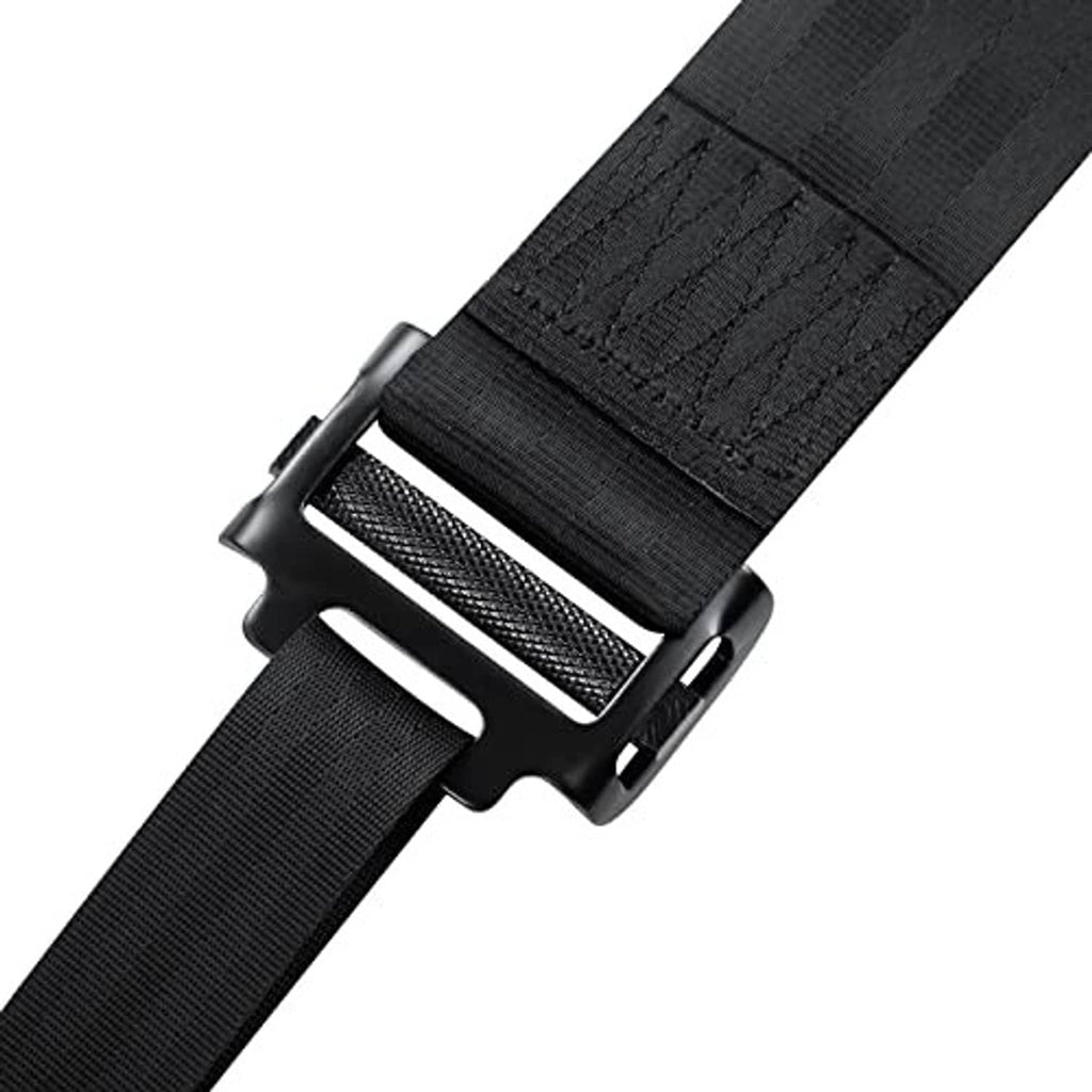 Black strap buckle and keeper with woven webbing texture