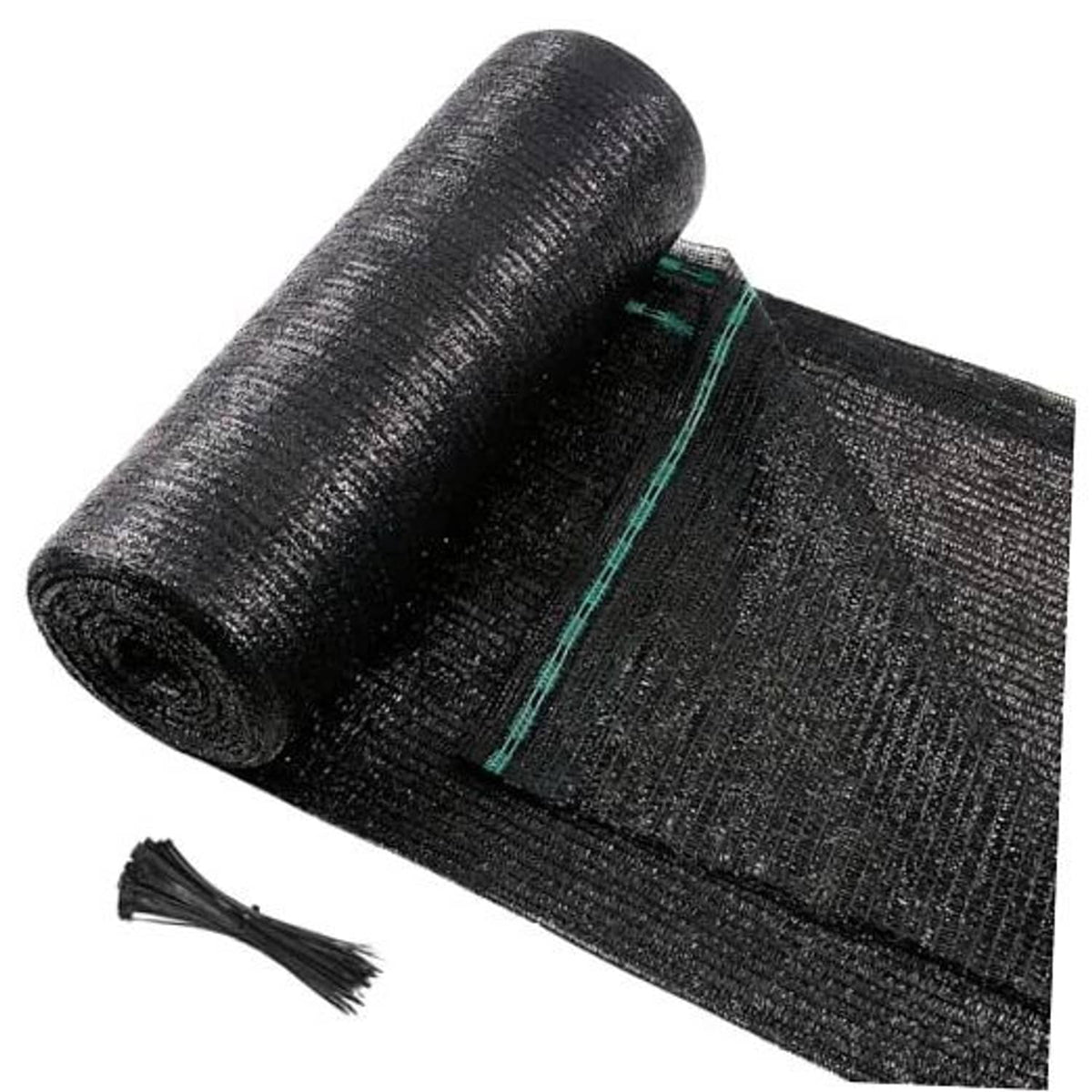 Dark gray shade cloth roll with fine mesh texture, tightly folded for easy unrolling