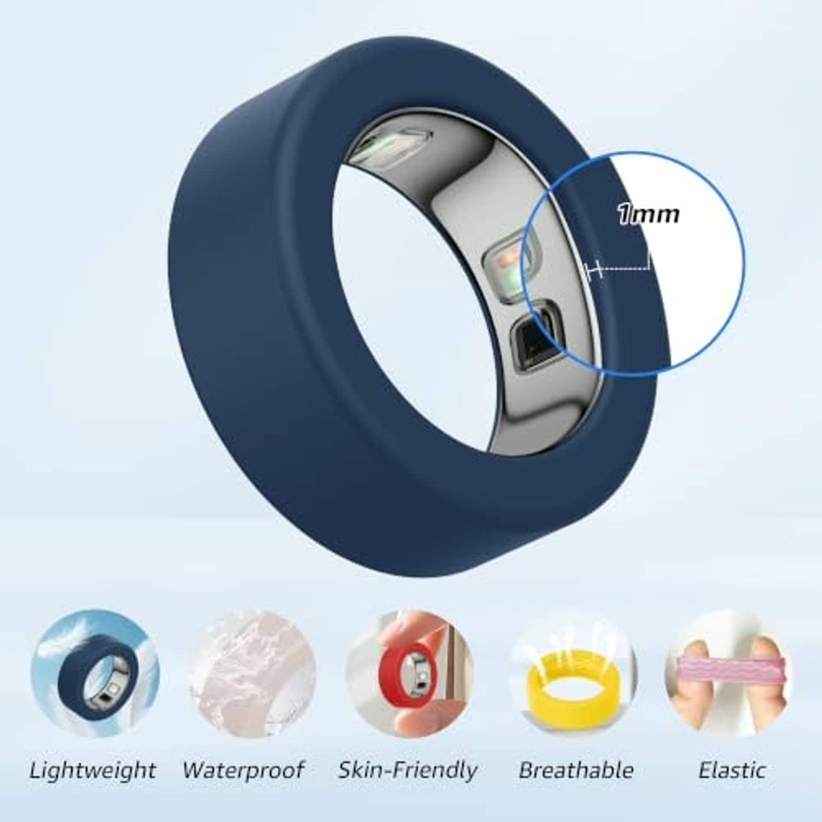 Navy silicone ring cover with 1 mm thickness detail