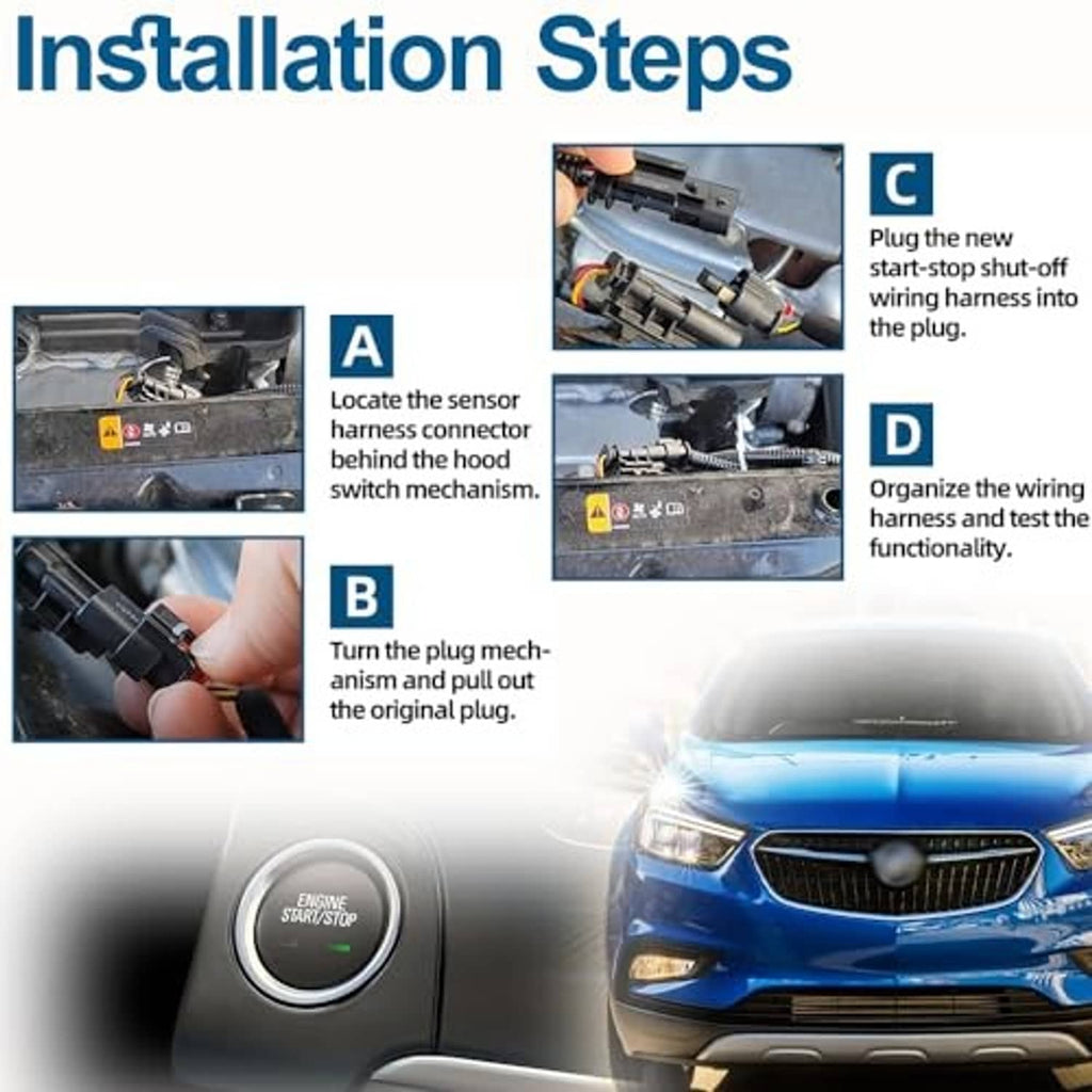Auto start stop disabler wiring harness with plug-in connectors and black cable
