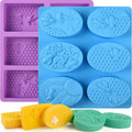 Honeycomb bee soap molds, rectangular and oval cavities in purple and blue silicone