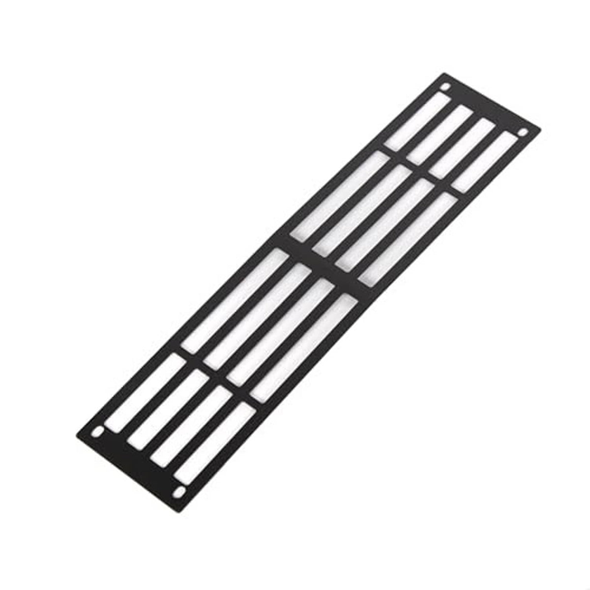 Black lower grille insert with long, narrow horizontal slats and two mounting corners