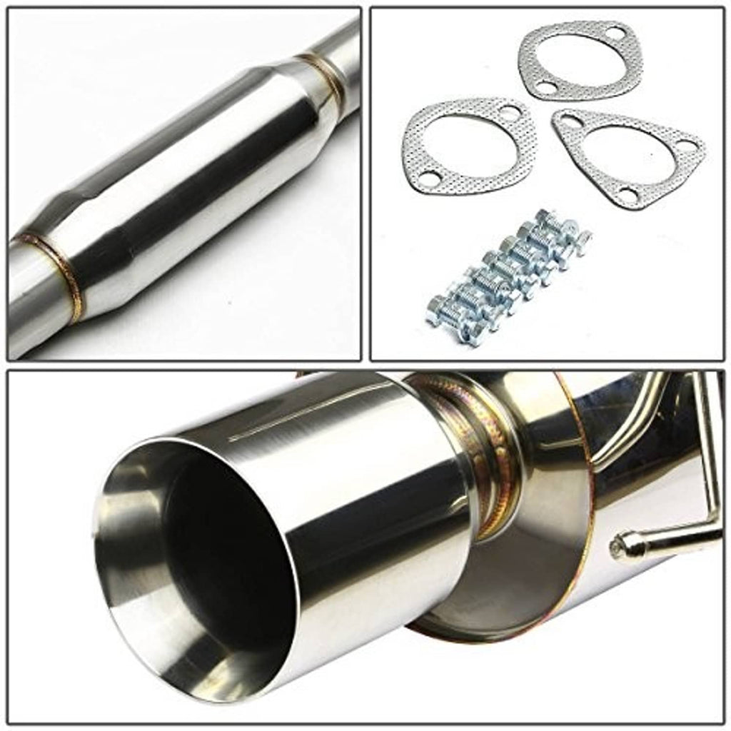Stainless muffler with black tip, gasket set, and bolt hardware