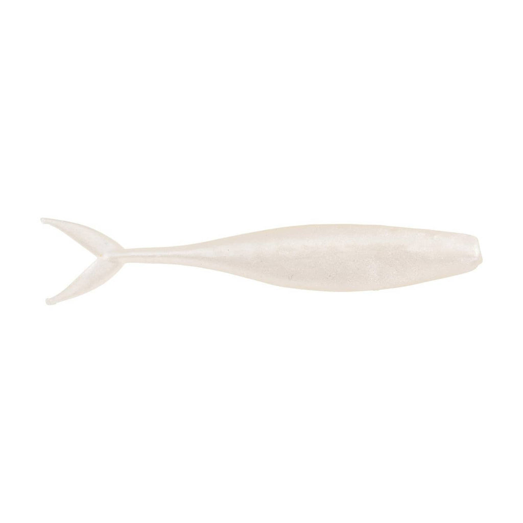 Pearl white minnow fishing lure with treble hook, side profile