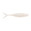 Pearl white minnow fishing lure with treble hook, side profile