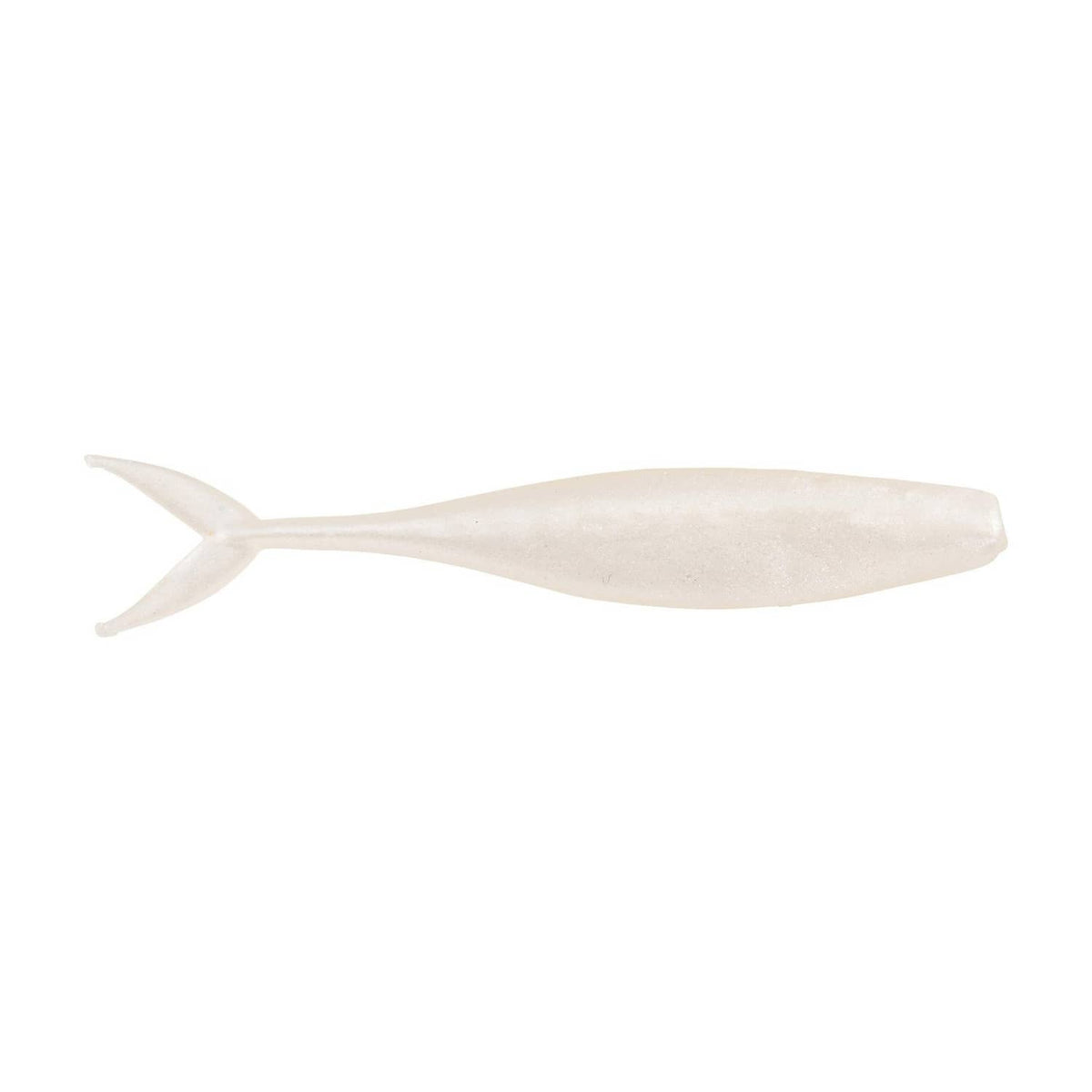 Pearl white minnow fishing lure with treble hook, side profile