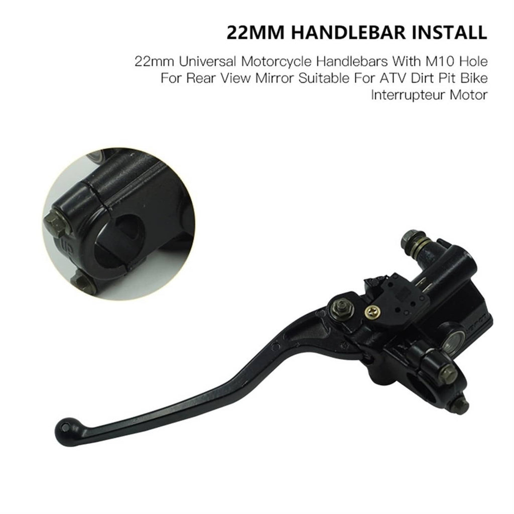 Black handlebar-mounted brake lever with reservoir and curved hand lever