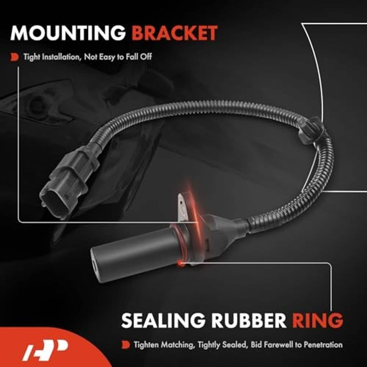 Crankshaft position sensor with ribbed wiring cable and sealing rubber ring