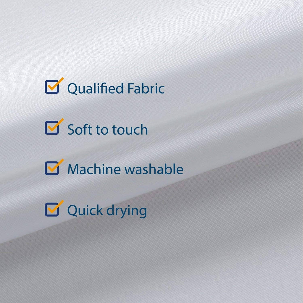 White polyester shower curtain liner fabric with smooth, soft-to-touch texture