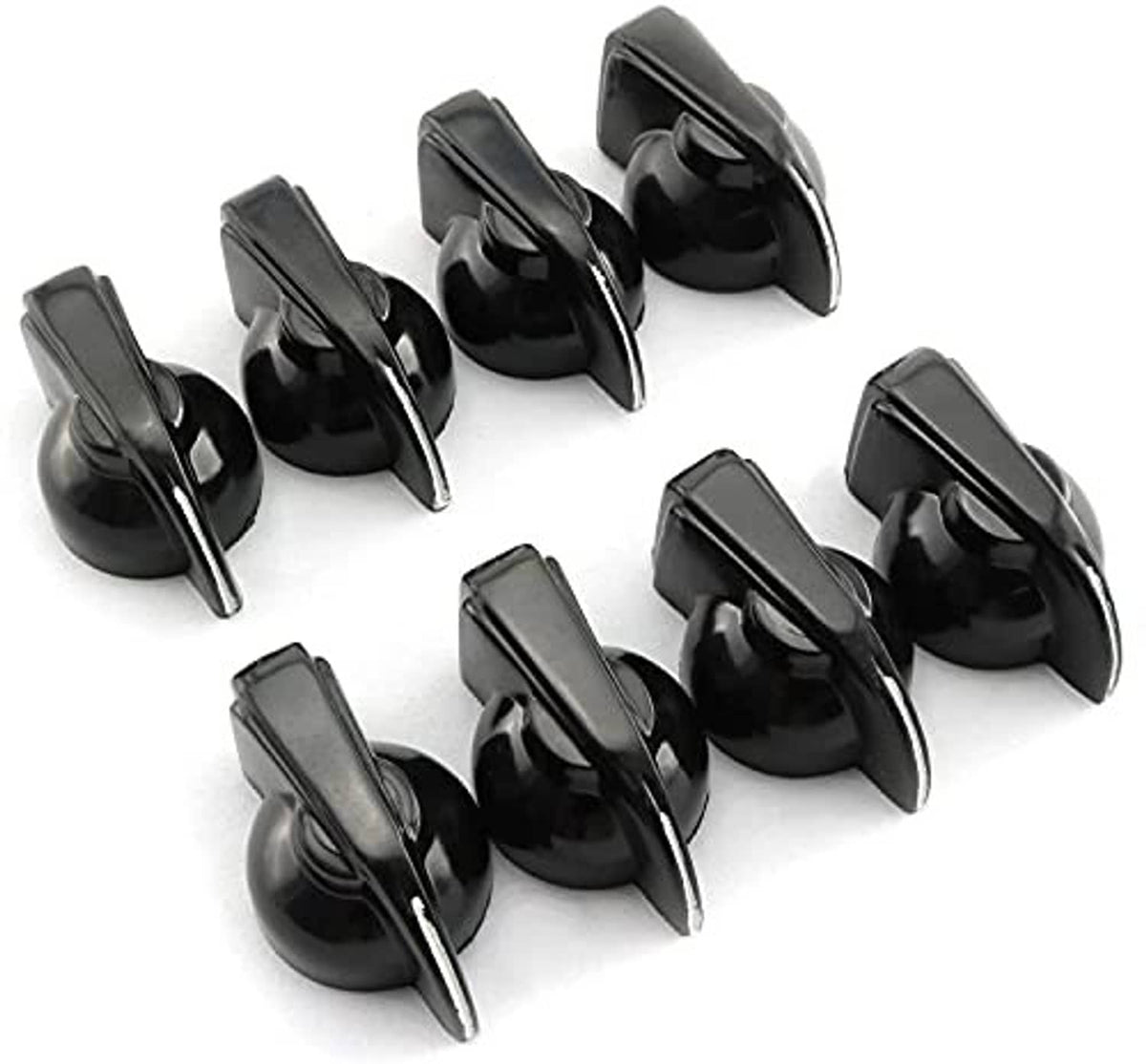 Set of 8 black chicken-head guitar amp potentiometer knobs with mounting tabs