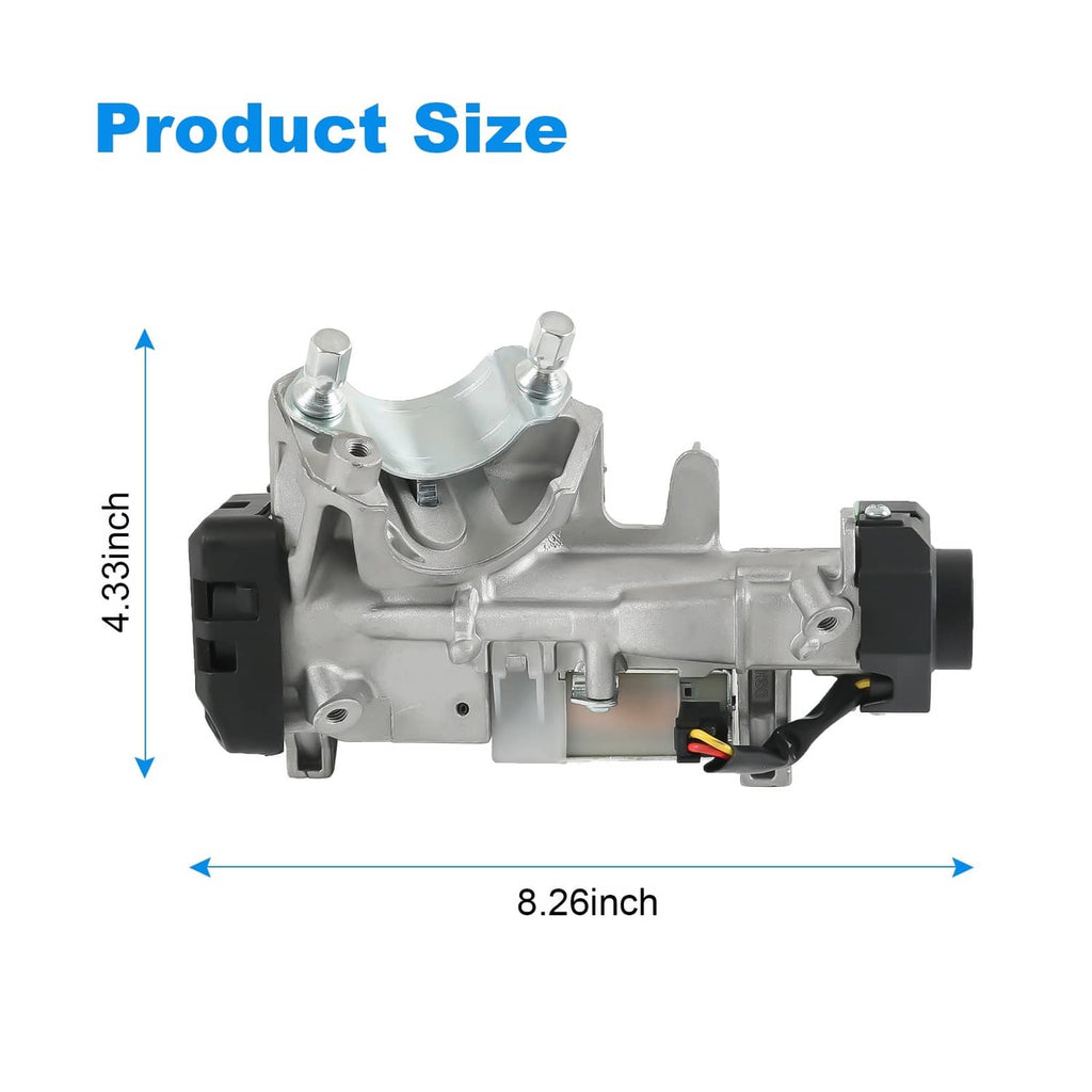 Ignition switch lock cylinder with key cylinder, shown with size dimensions