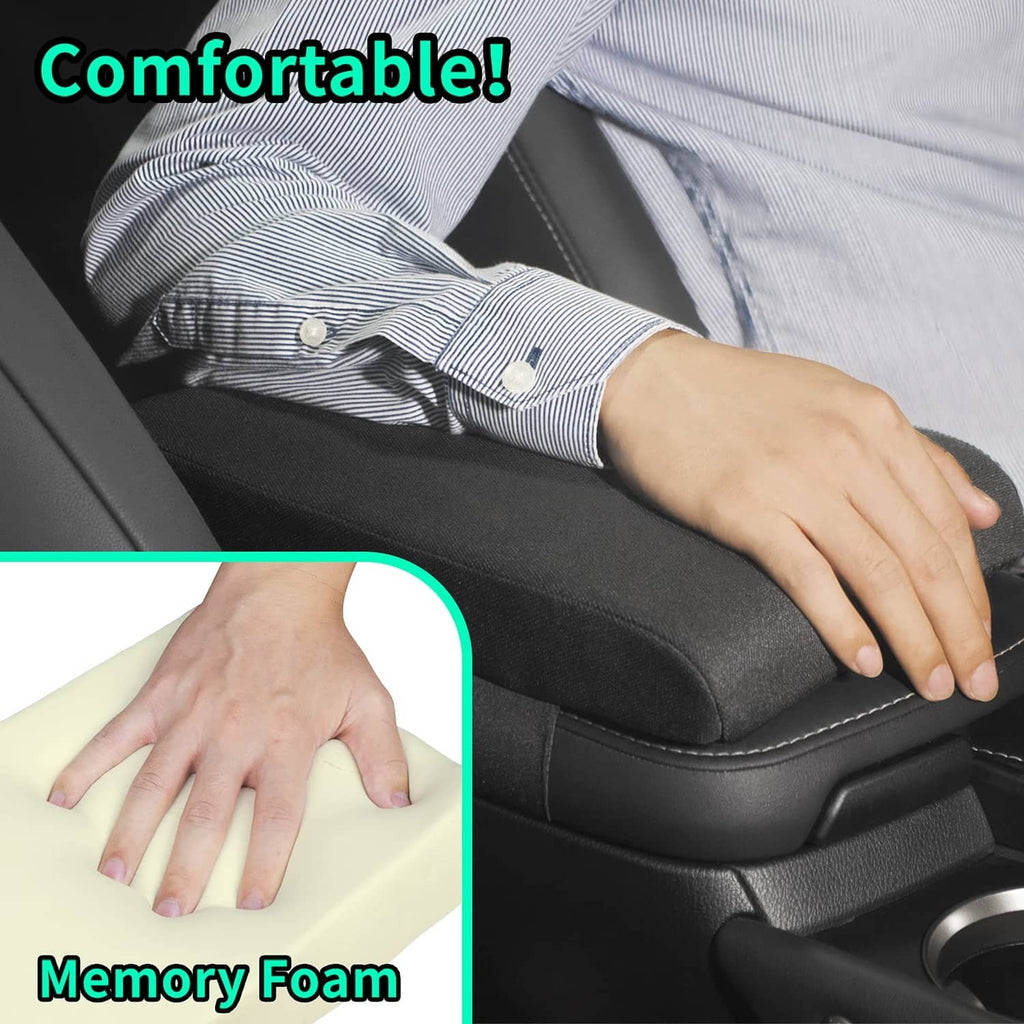 Black memory foam console cover pad cushioning with hand pressing on the surface