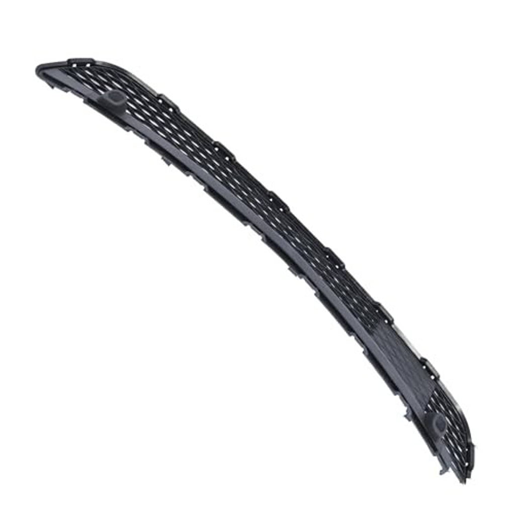 Black lower grille bar with diagonal mesh openings and raised border