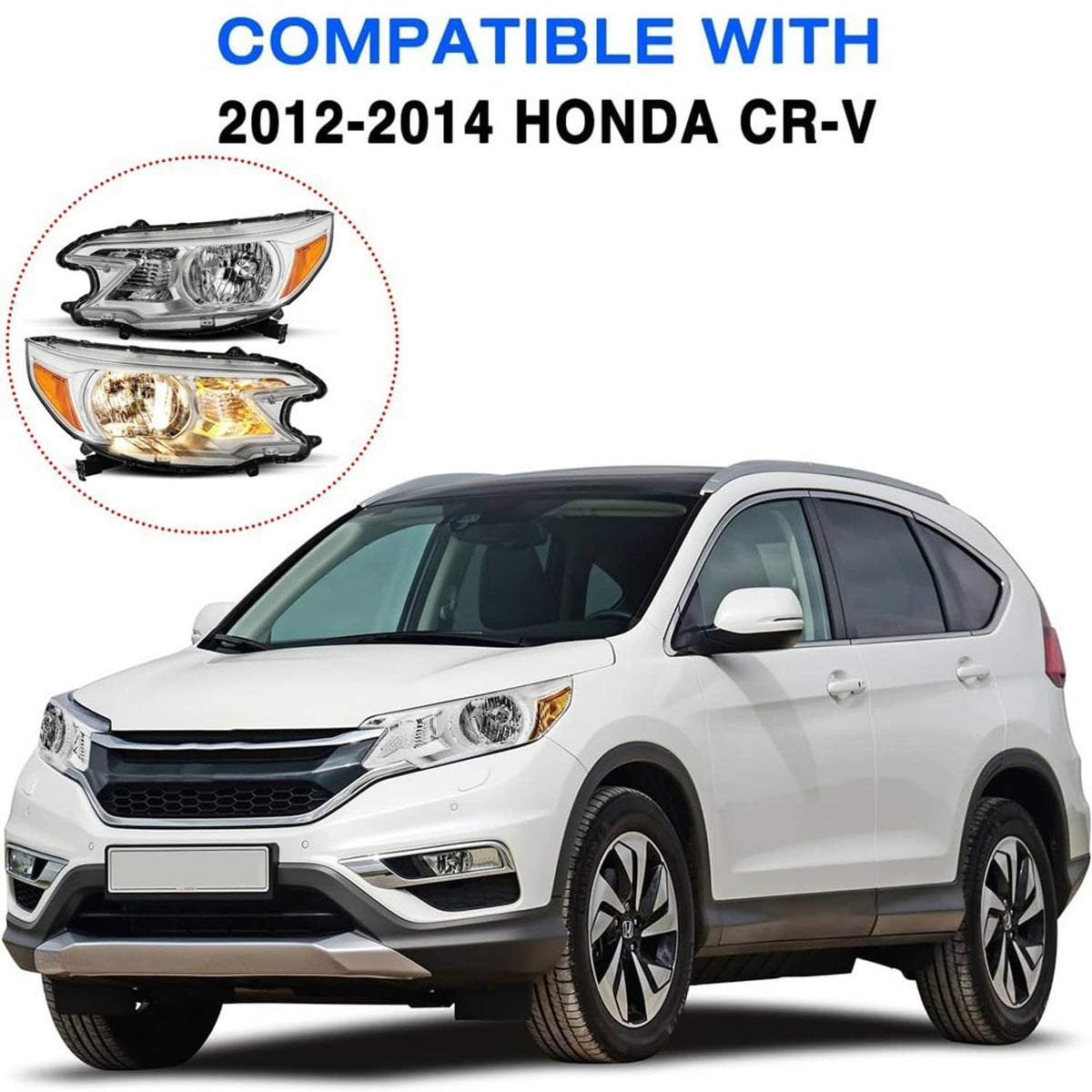 Front headlight assembly with chrome housing, clear lens, and amber corner marker