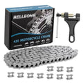 Motorcycle roller chain kit with metal chain links and packaging box