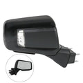 Black passenger side door mirror with clear turn-signal lens and heated power plug