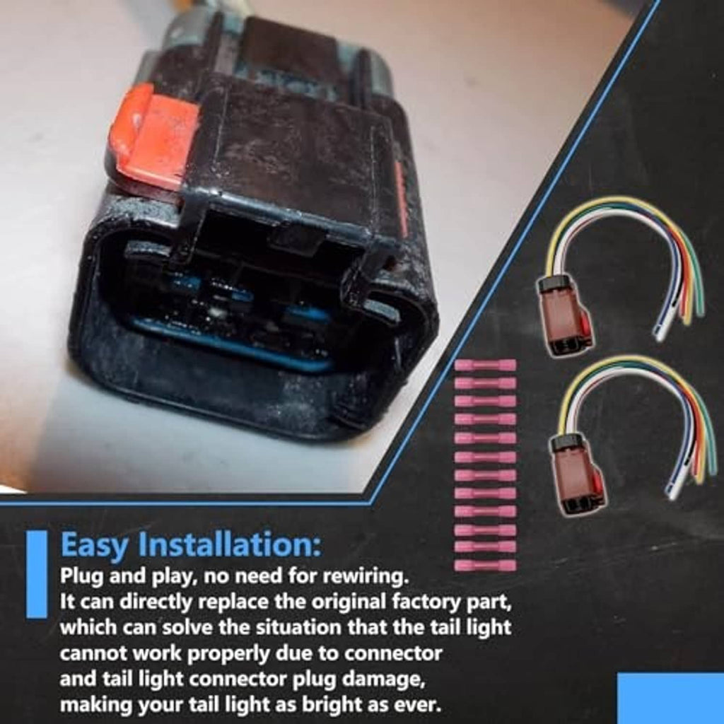 Tail light wiring pigtail harness with brown connectors, multicolor wires, and pink terminal leads