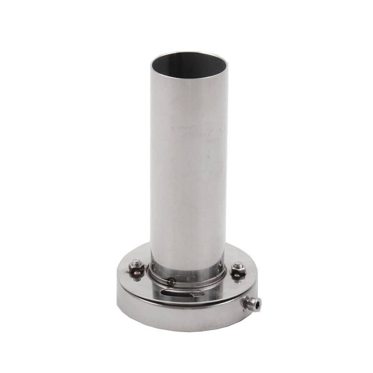 Stainless steel exhaust muffler insert with base flange and side mounting bolts