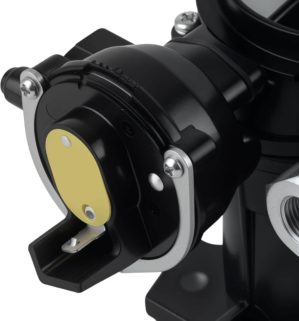 Marine carburetor vacuum-style housing with yellow cap on black body