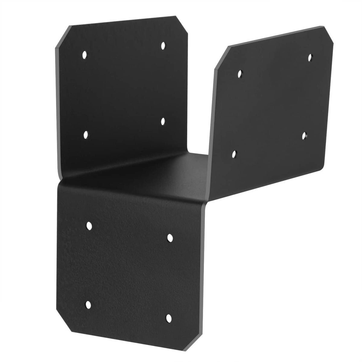 Black 4x4 joist anchor connector post cap, square plates with predrilled holes