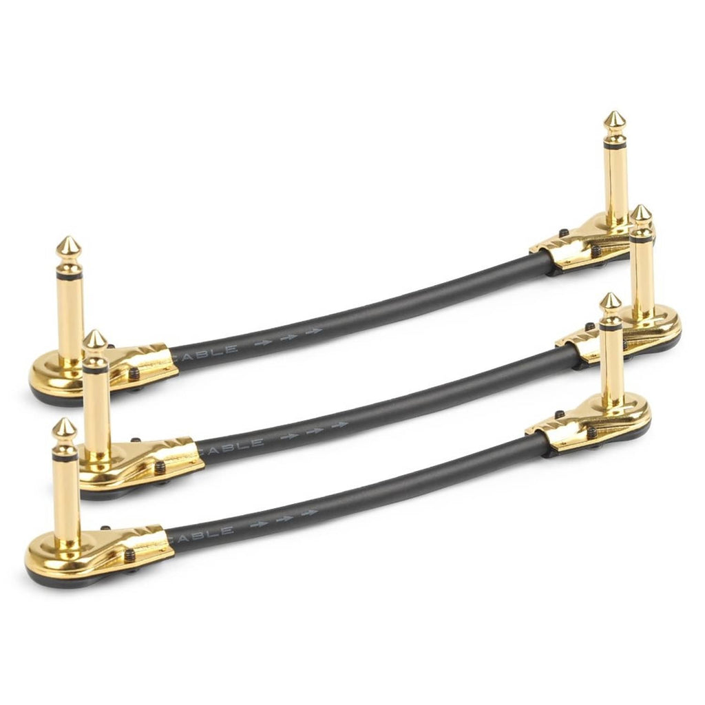 Pair of guitar patch cables with gold 1/4 plugs and black cable
