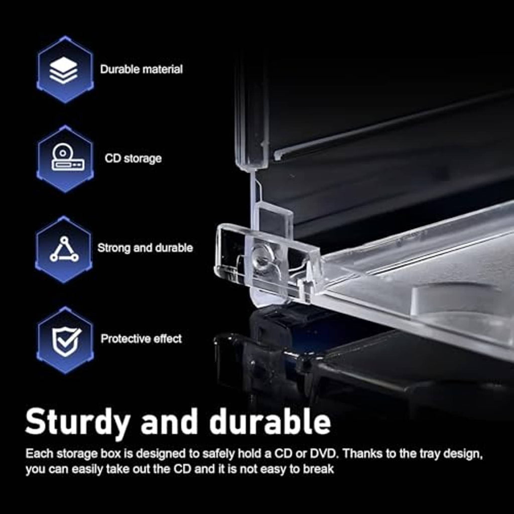 Clear CD jewel case tray and hinge mechanism close-up on transparent case