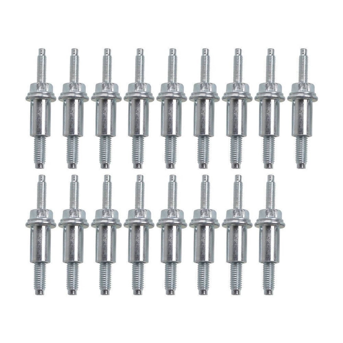 Set of silver mounting bolts with threaded shafts and hex heads