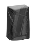 Black waterproof treadmill cover, draped over a treadmill frame, protective fit.