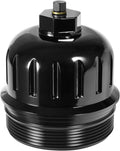 Black fuel filter housing cap with hex bolt top, ribbed sides and threaded rim