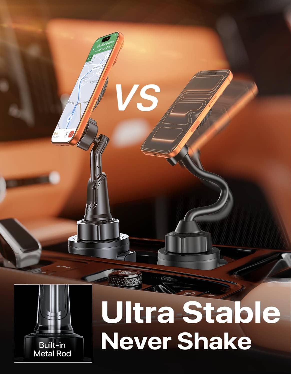 MagSafe car phone mount with stable black base and adjustable arms for vents