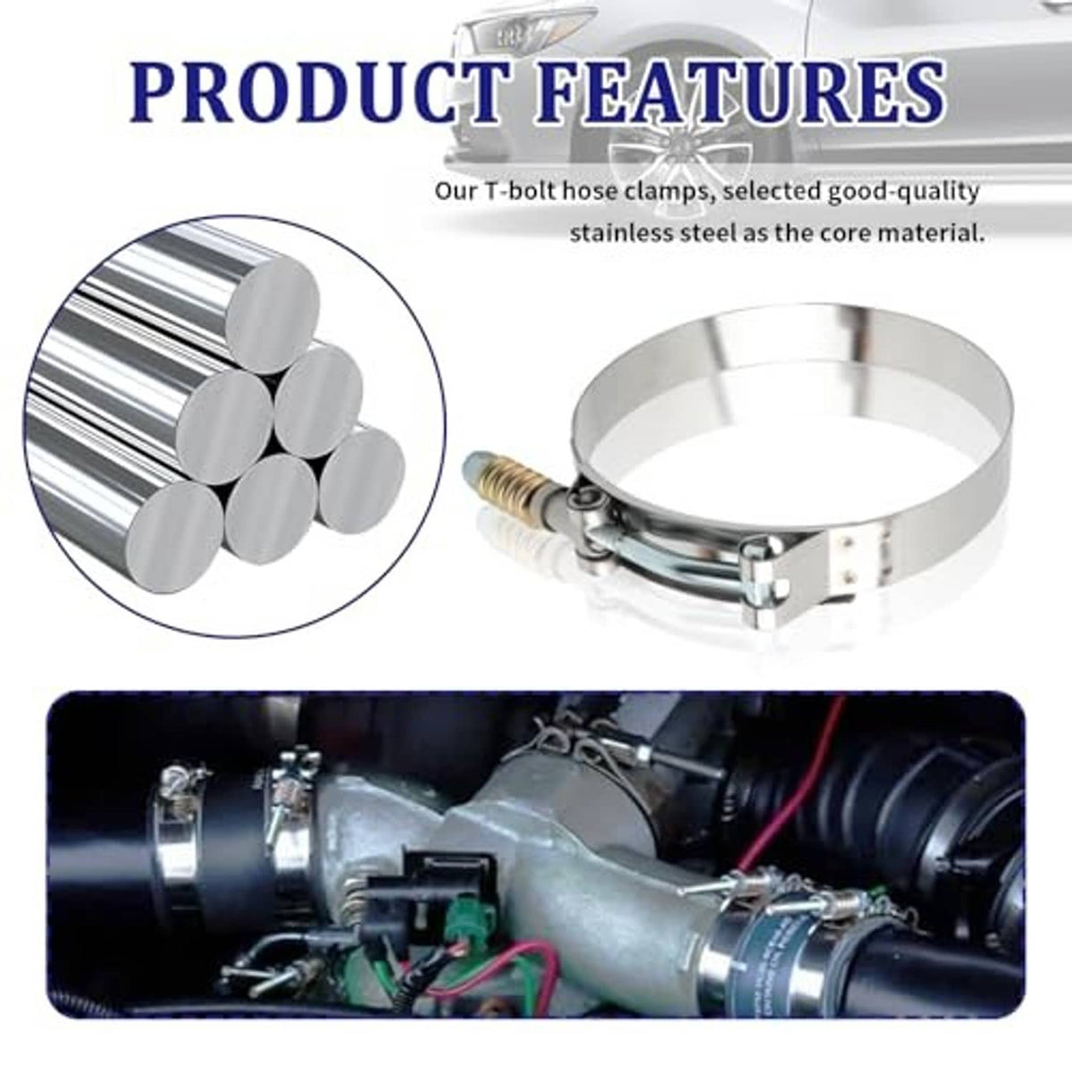 Stainless T-bolt hose clamp band with screw bolts and spring mechanism