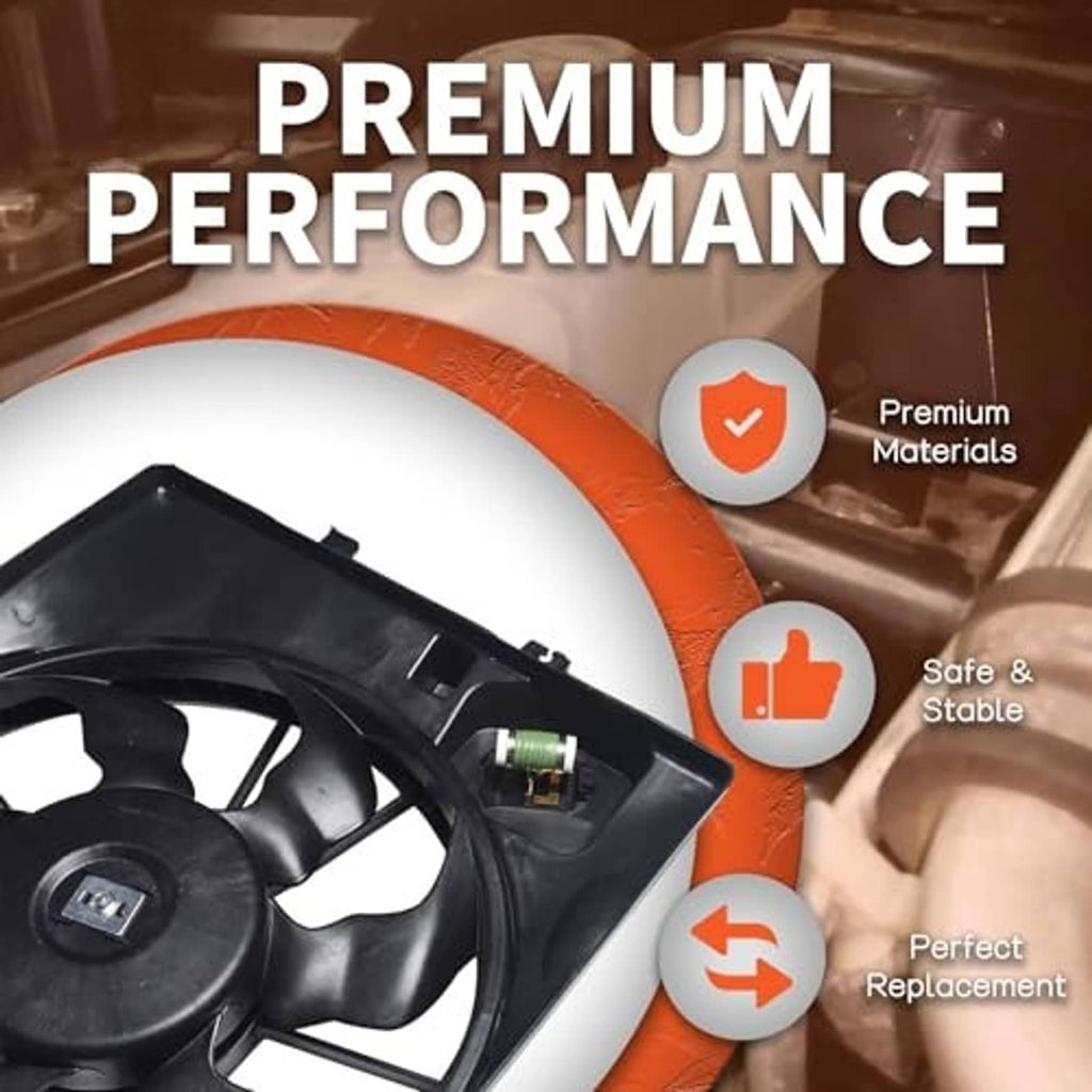 Radiator cooling fan replacement with fan shroud and electrical connector