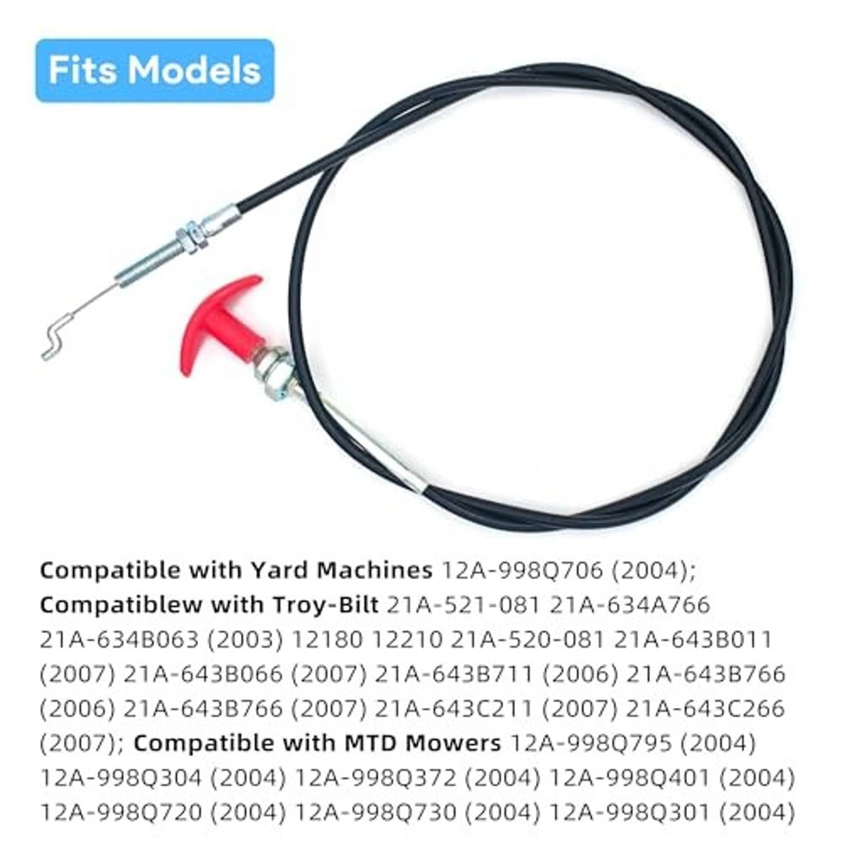 Reverse clutch cable replacement with black cable, red handle, and silver spring connector