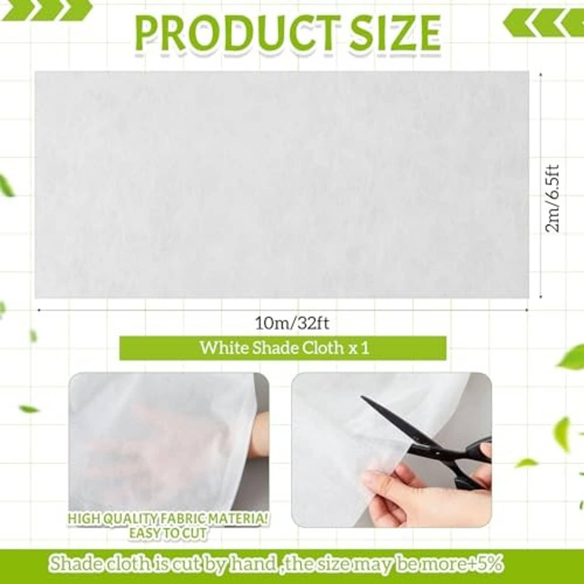 White shade cloth panel with scissors cutting, flat fabric piece for sizing