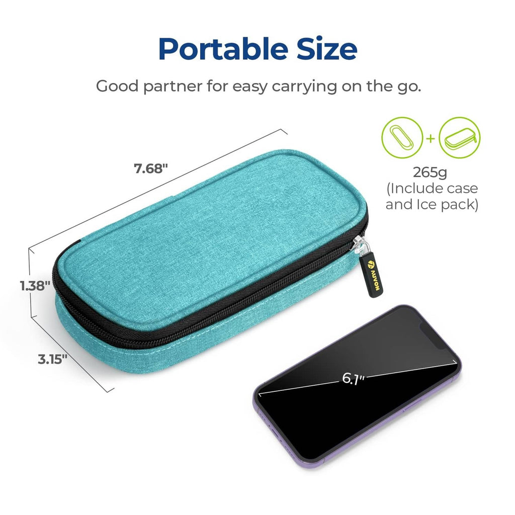 AUVON teal insulin cooler travel case with compact size profile